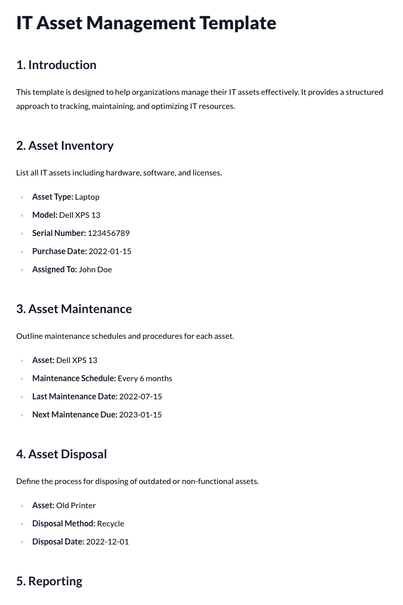 IT Asset Management Template