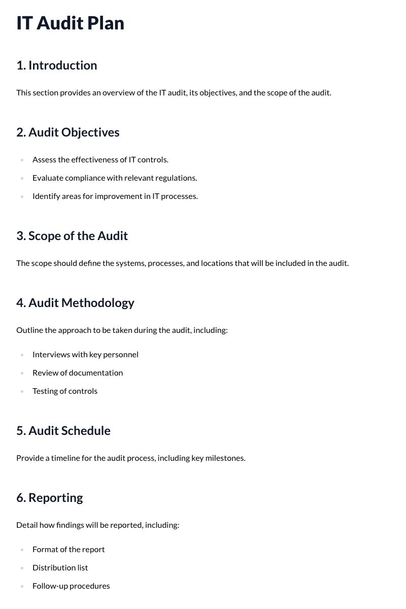 IT Audit Plan Template