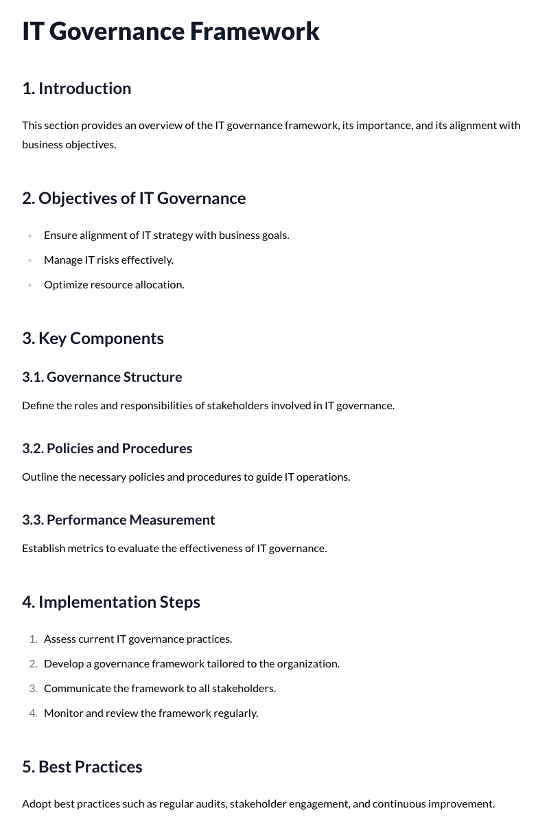 IT Governance Framework Template