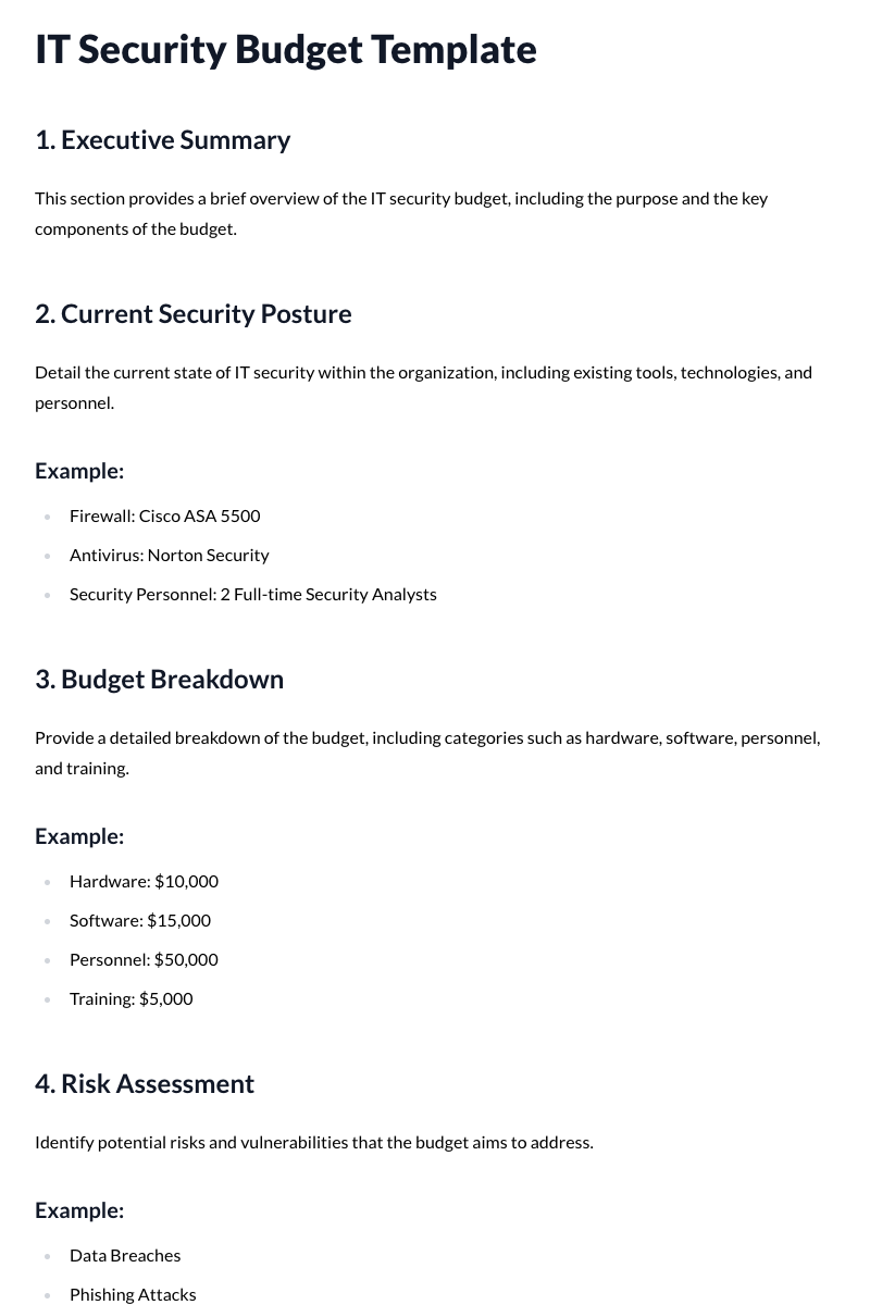 IT Security Budget Template