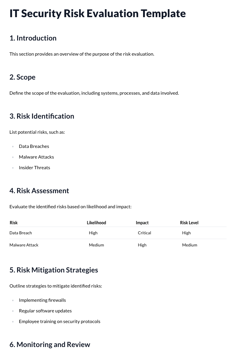 IT Security Risk Evaluation Template