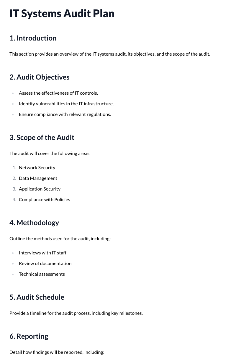 IT Systems Audit Plan Template