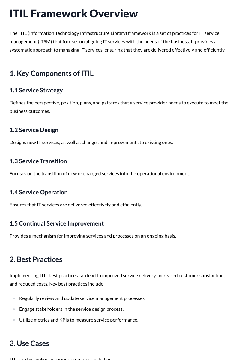 ITIL Framework Template