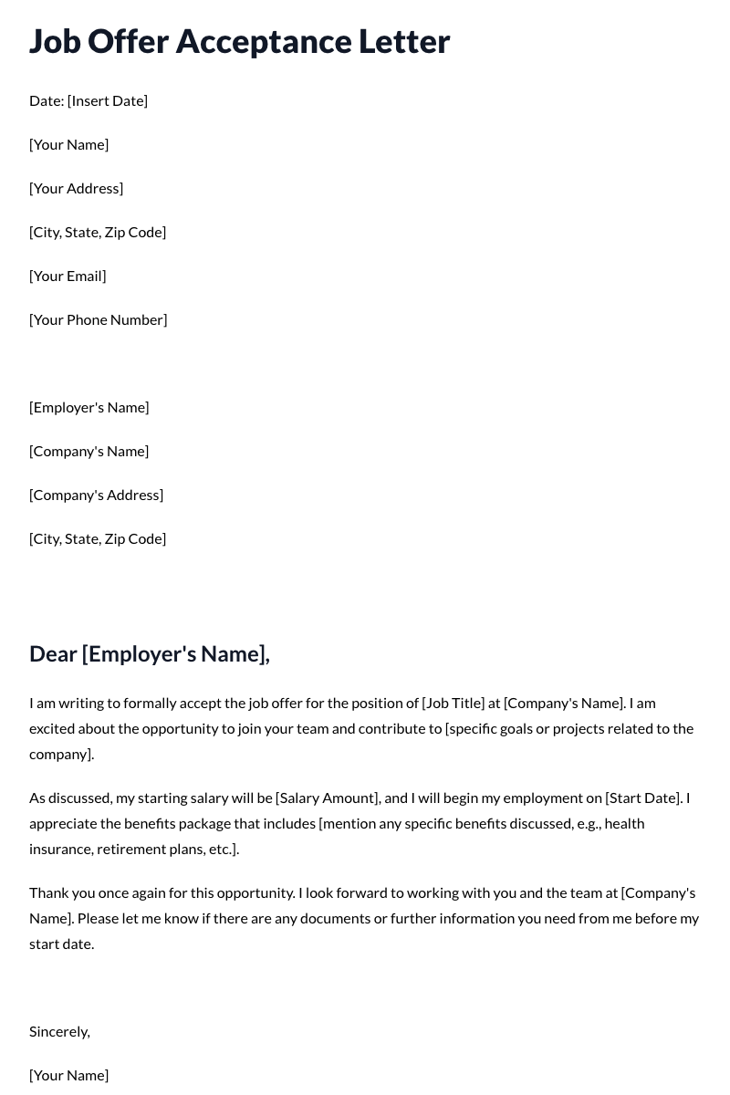 Job Offer Acceptance Letter