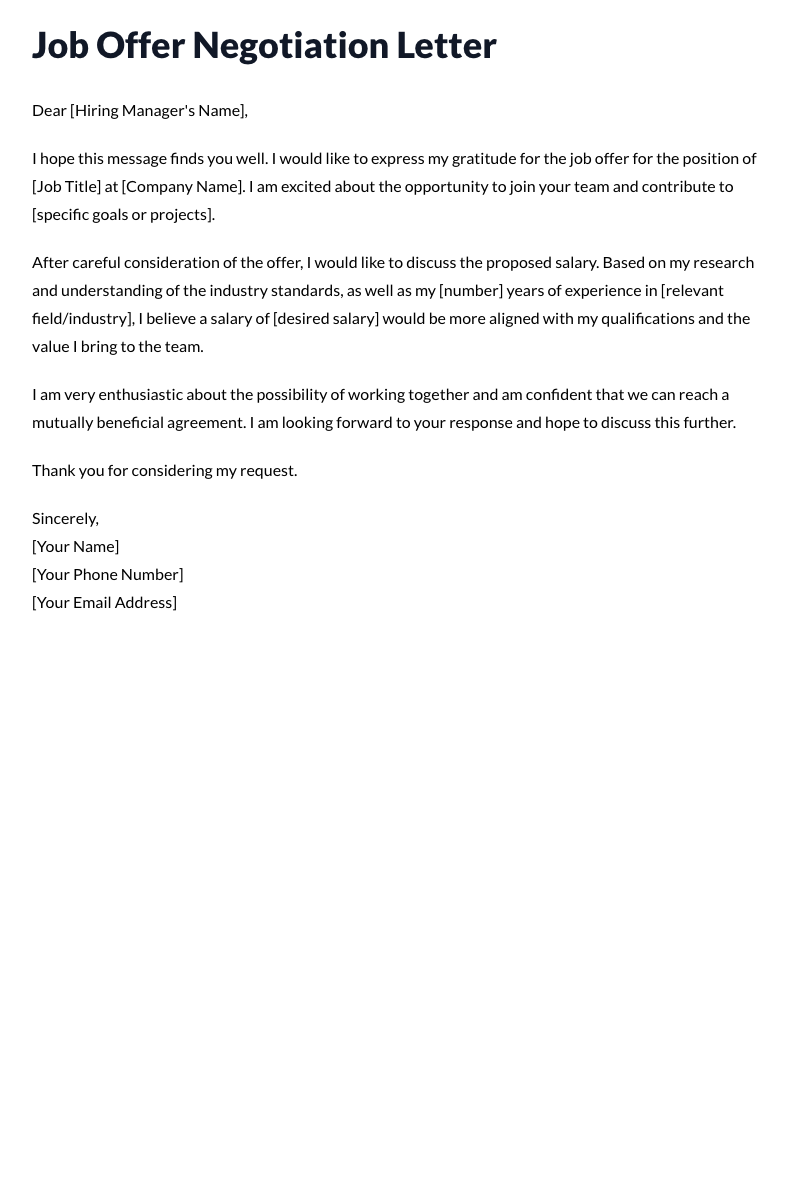 Job Offer Negotiation Letter Template (Salary)