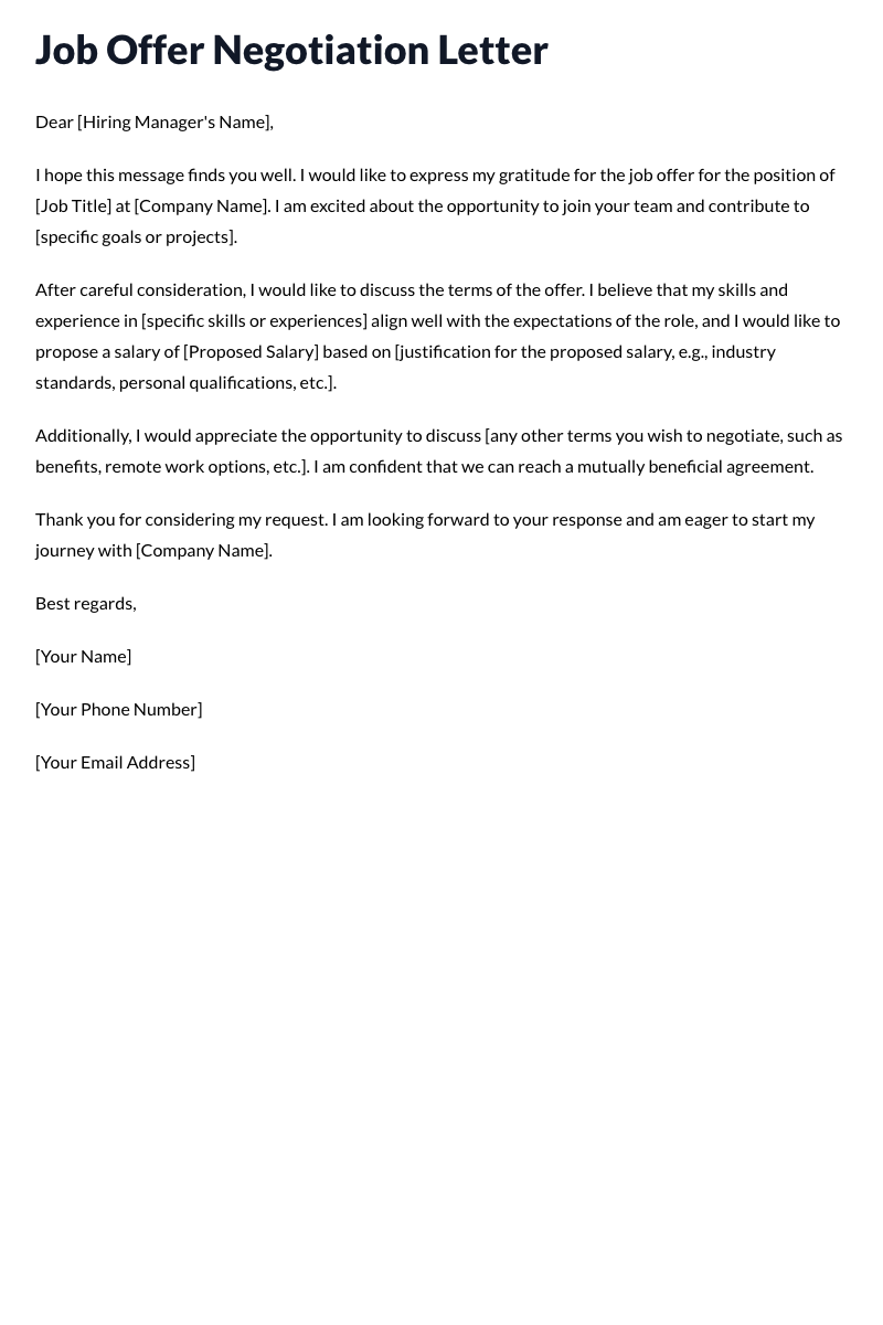 Job Offer Negotiation Letter Template (Job Title)