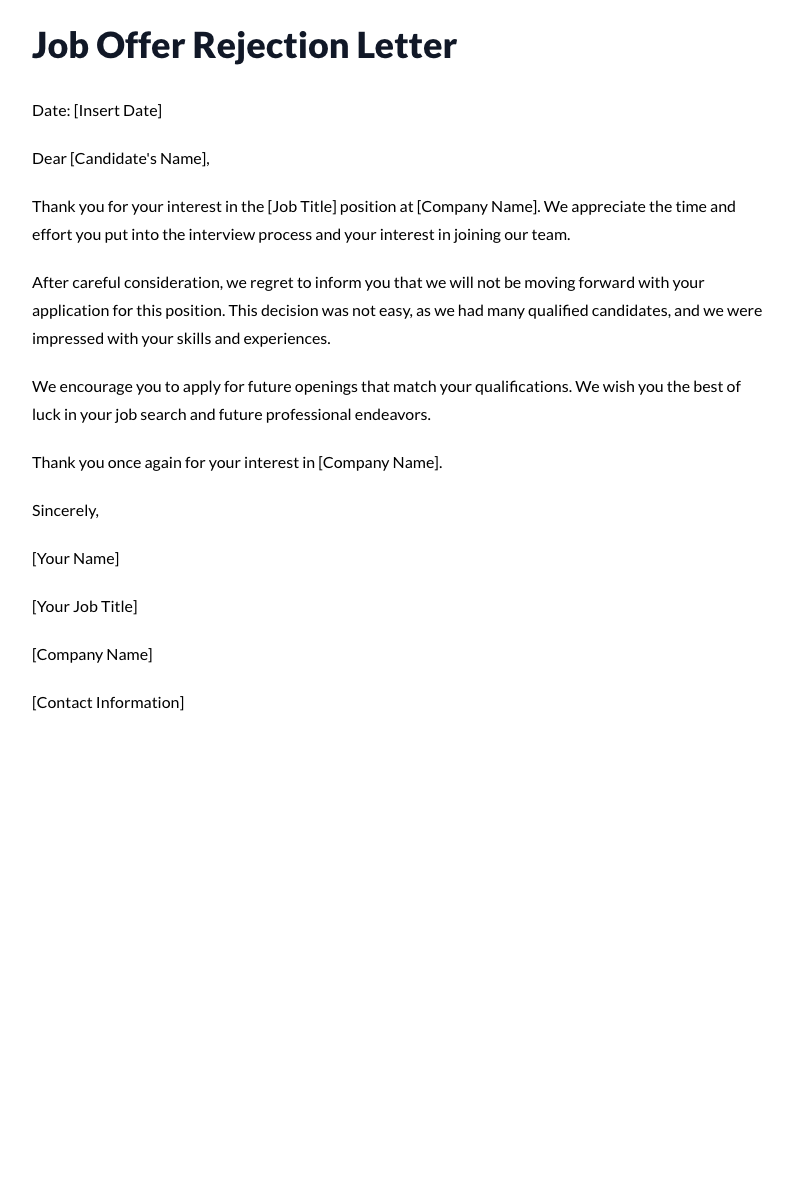 Job Offer Rejection Letter