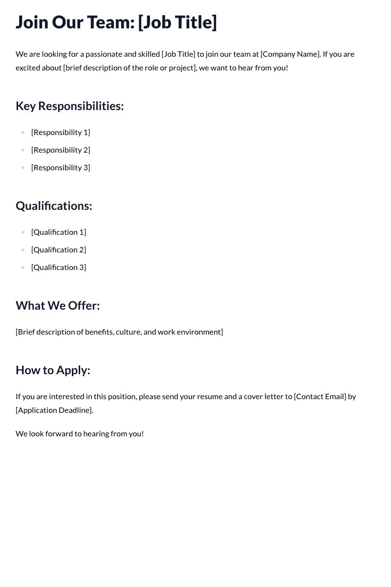 Job Posting Template for Social Media