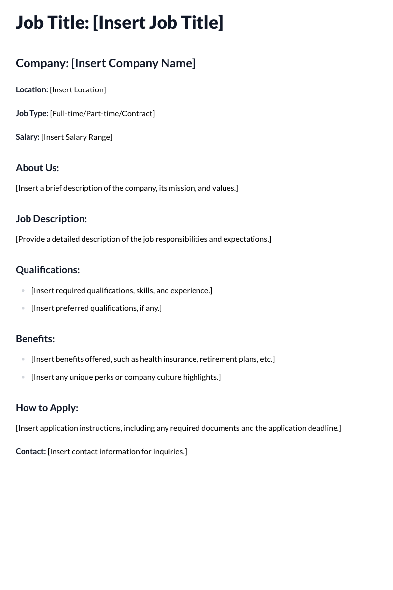 Job Vacancy Advertisement Template (LinkedIn)