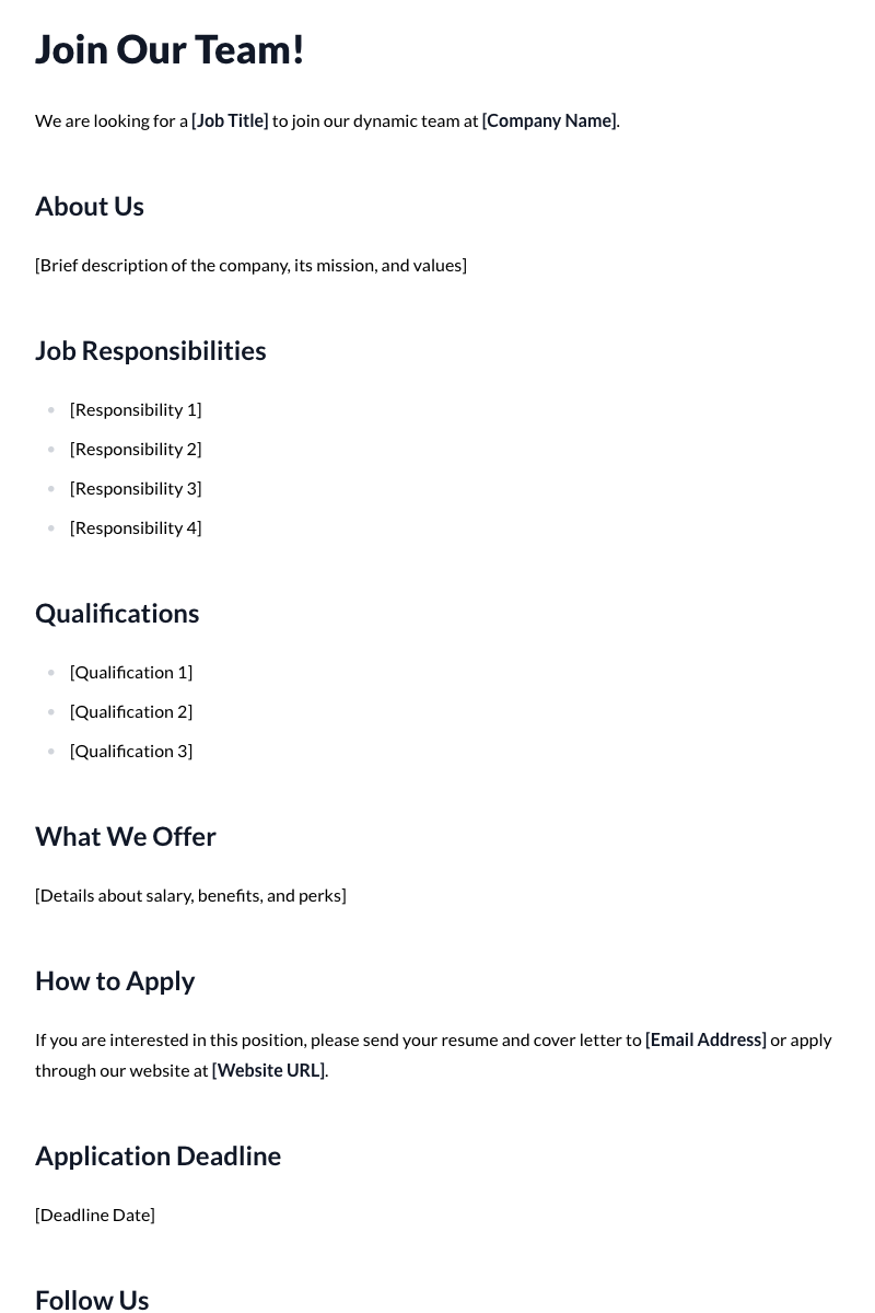 Job Vacancy Advertisement Template (Social Media)