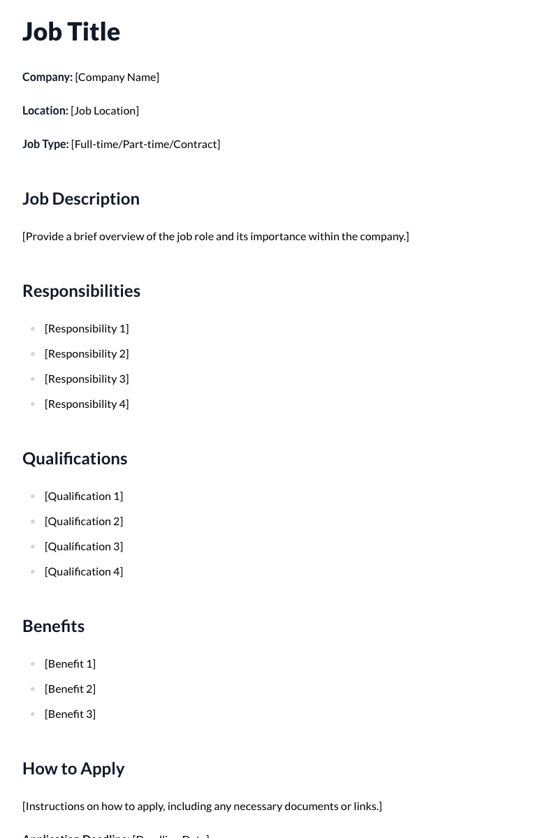 Job Vacancy Advertisement Template