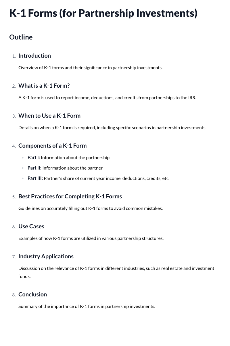 K-1 Forms (for partnership investments)