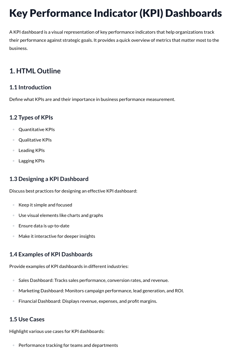 Key Performance Indicator (KPI) Dashboards