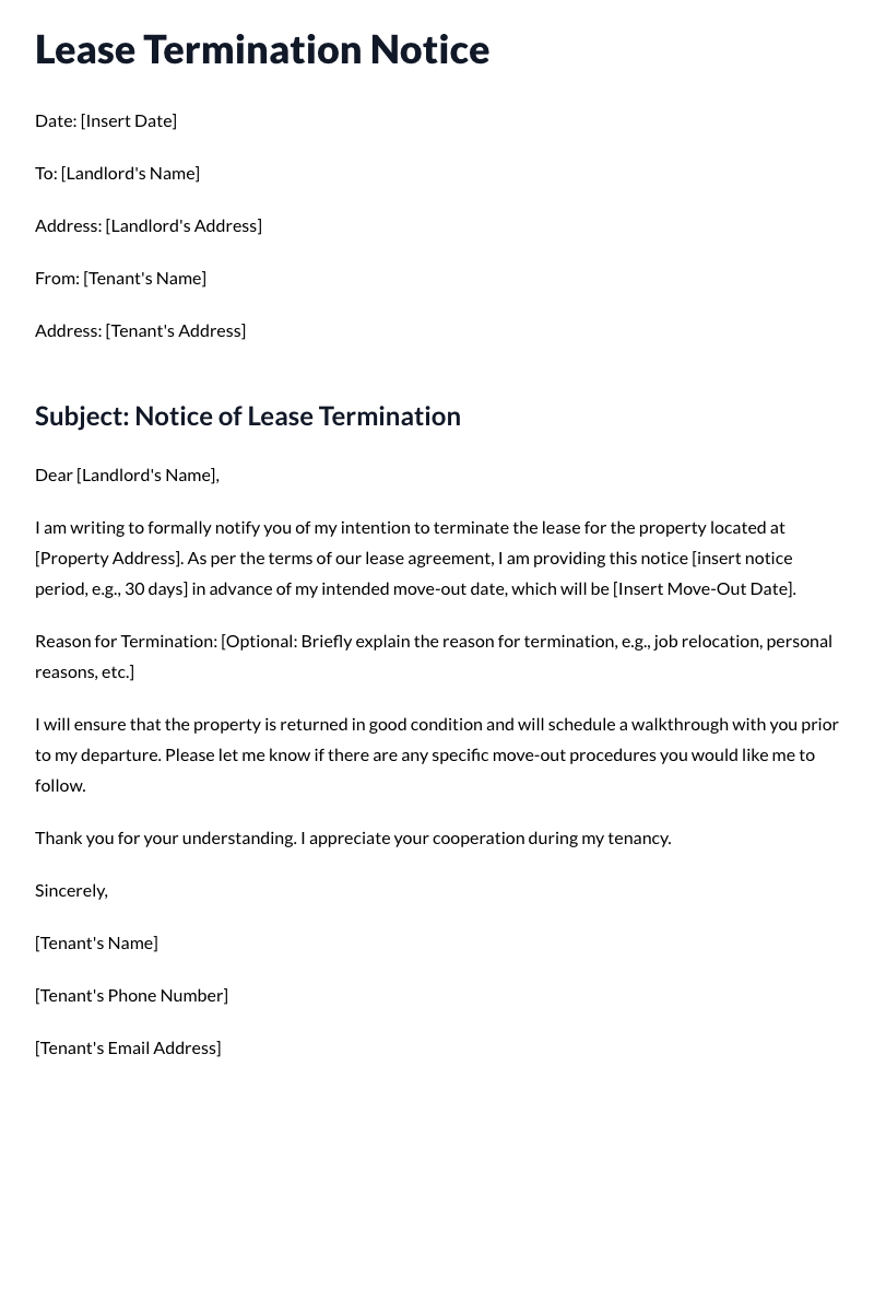 Lease Termination Notice Template