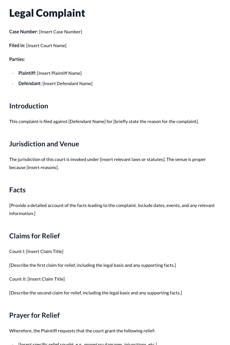 Legal Complaint Template