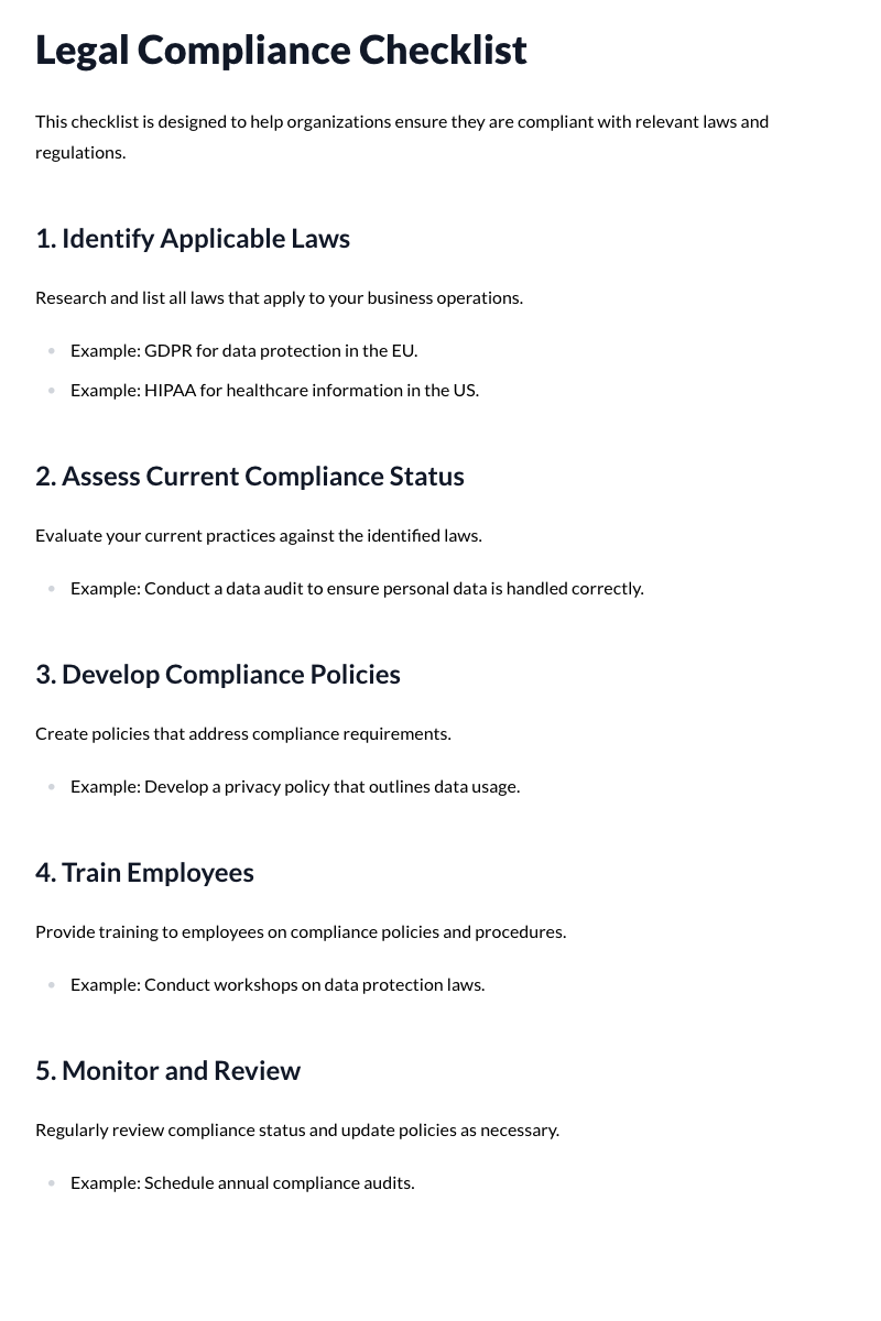 Legal Compliance Checklist Template