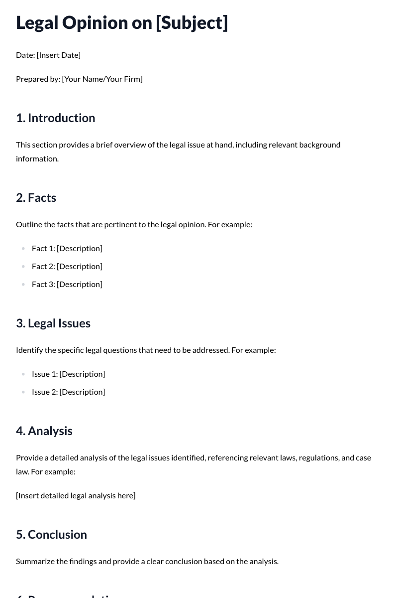 Legal Opinions Template