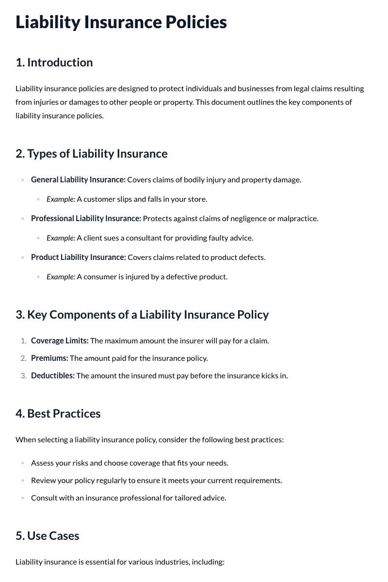 Liability Insurance Policies