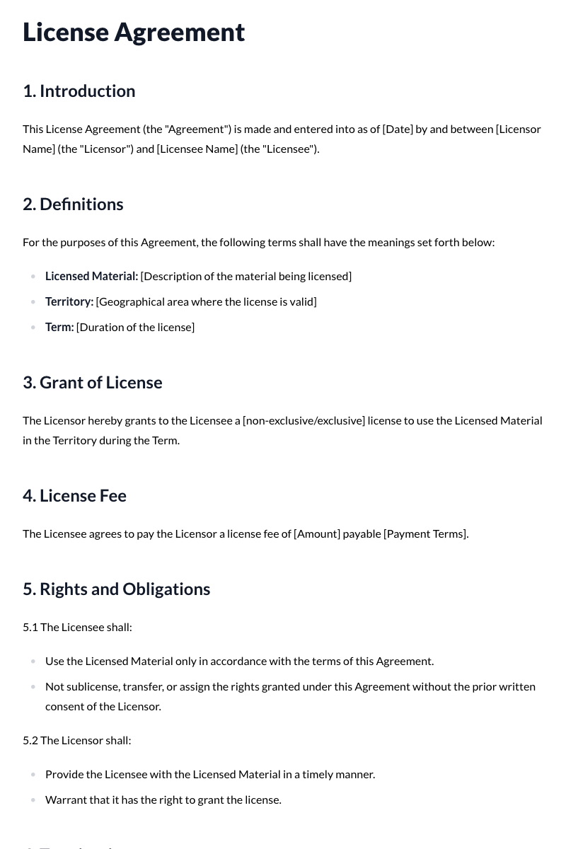 License Agreements Template
