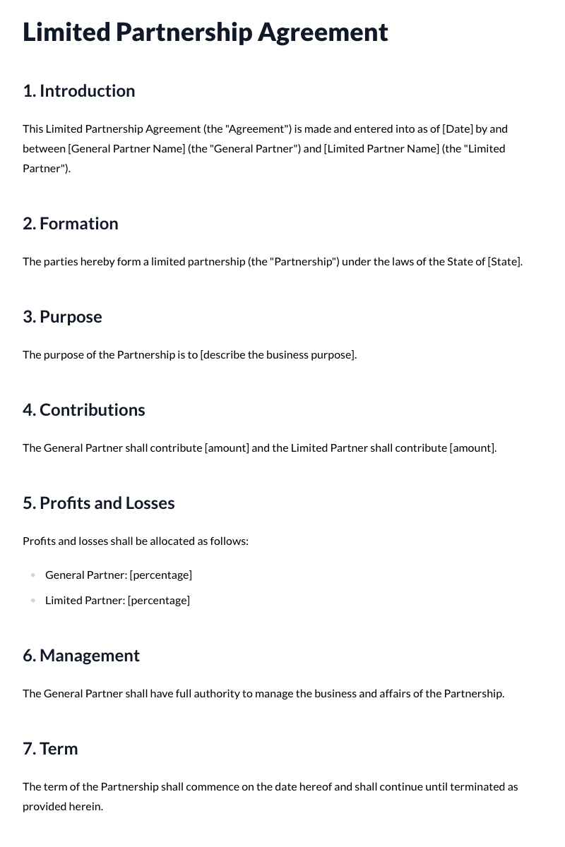 Limited Partnership Agreement Template