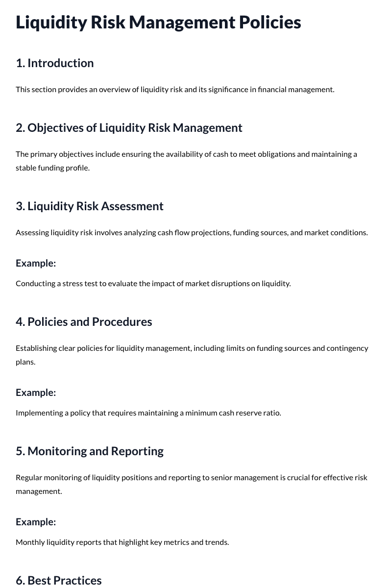 Liquidity Risk Management Policies