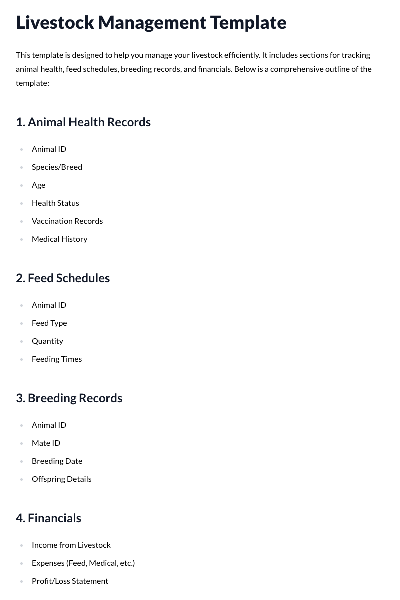 Livestock Management Template