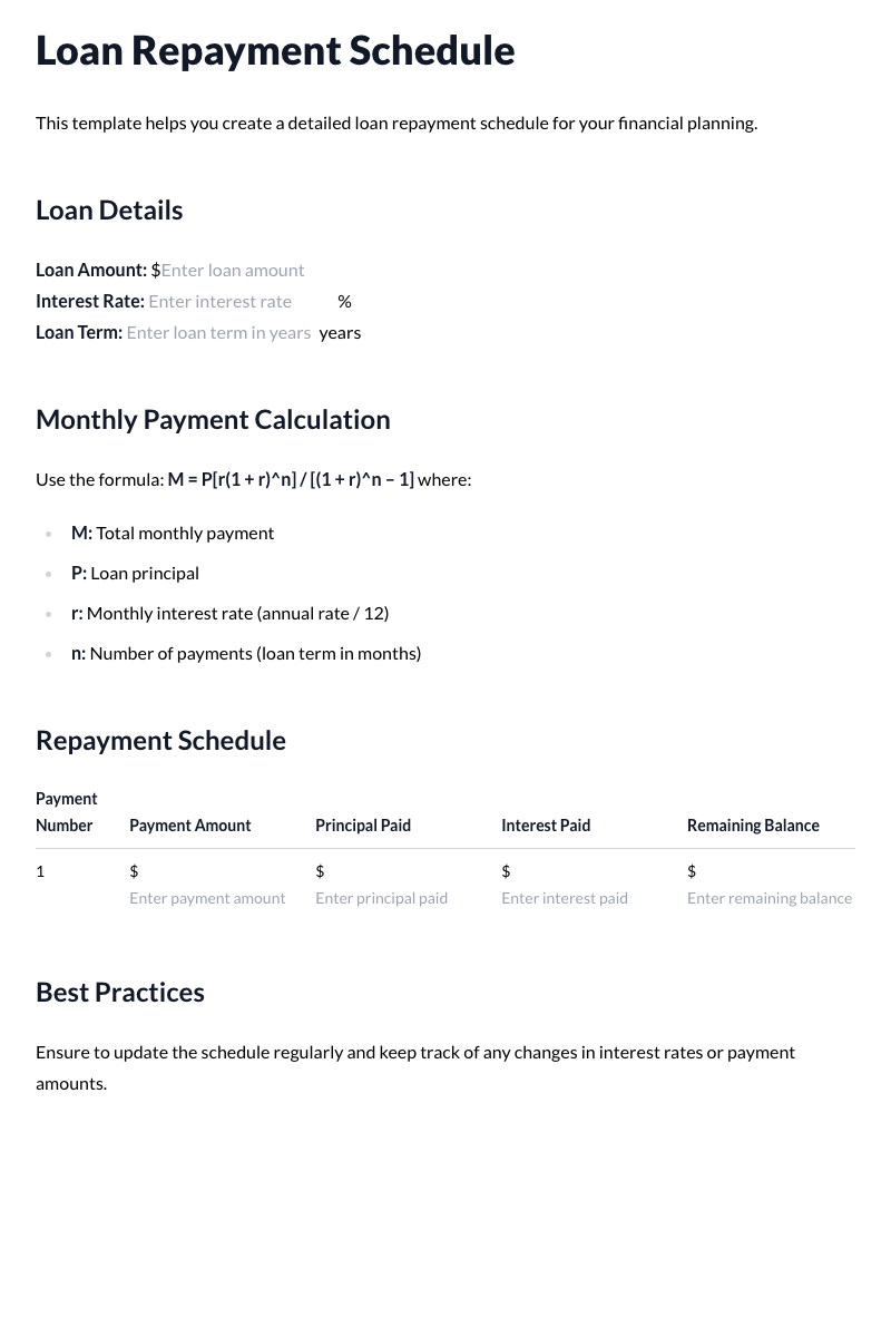 Loan Repayment Schedule Template
