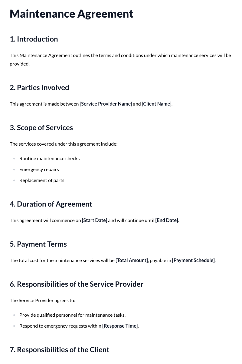 Maintenance Agreements Template