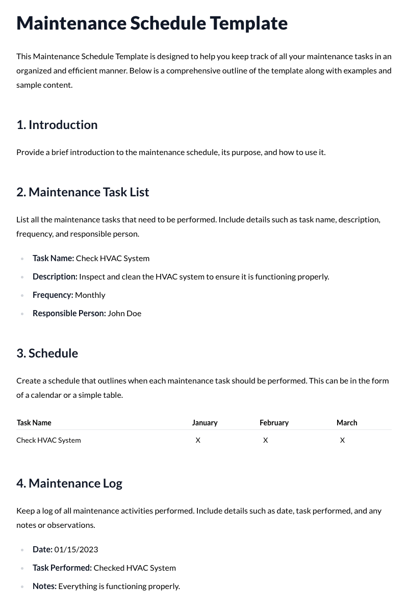 Maintenance Schedule Template