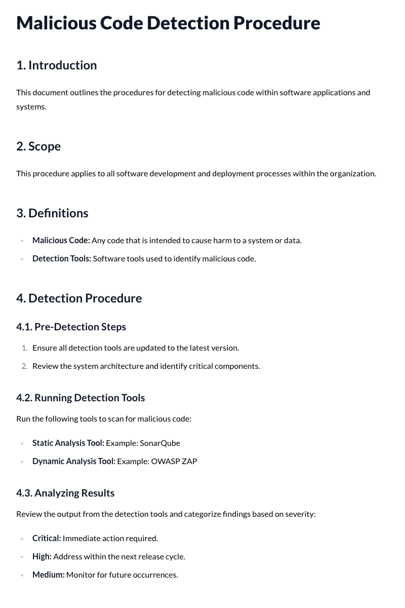 Malicious Code Detection Procedure Template