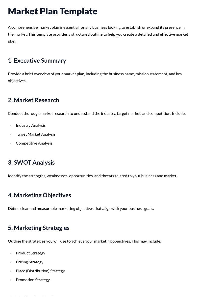 Market Plan Template