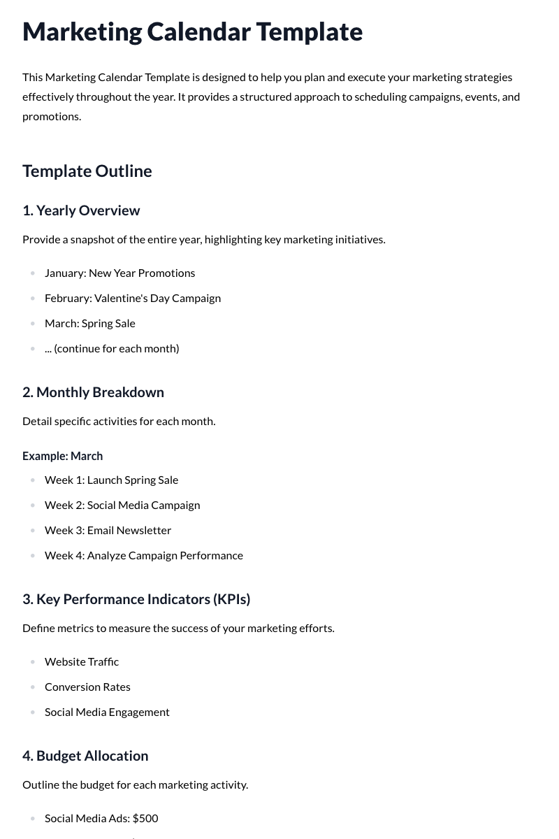 Marketing Calendar Template