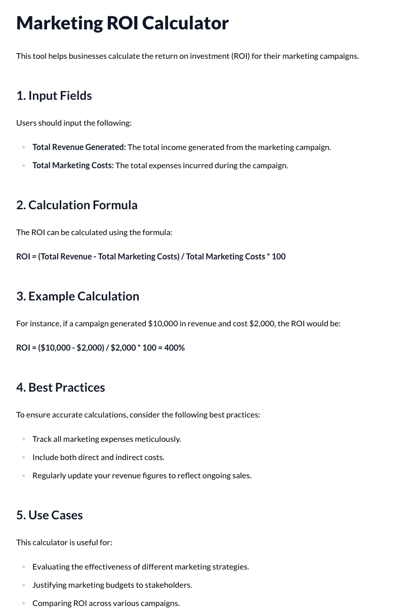 Marketing ROI Calculator