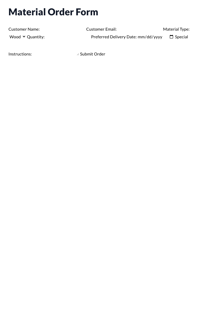 Material Order Form Template