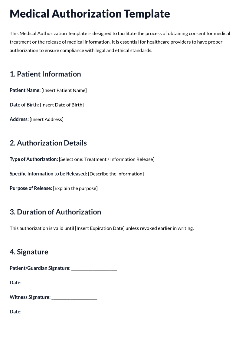 Medical Authorization Template