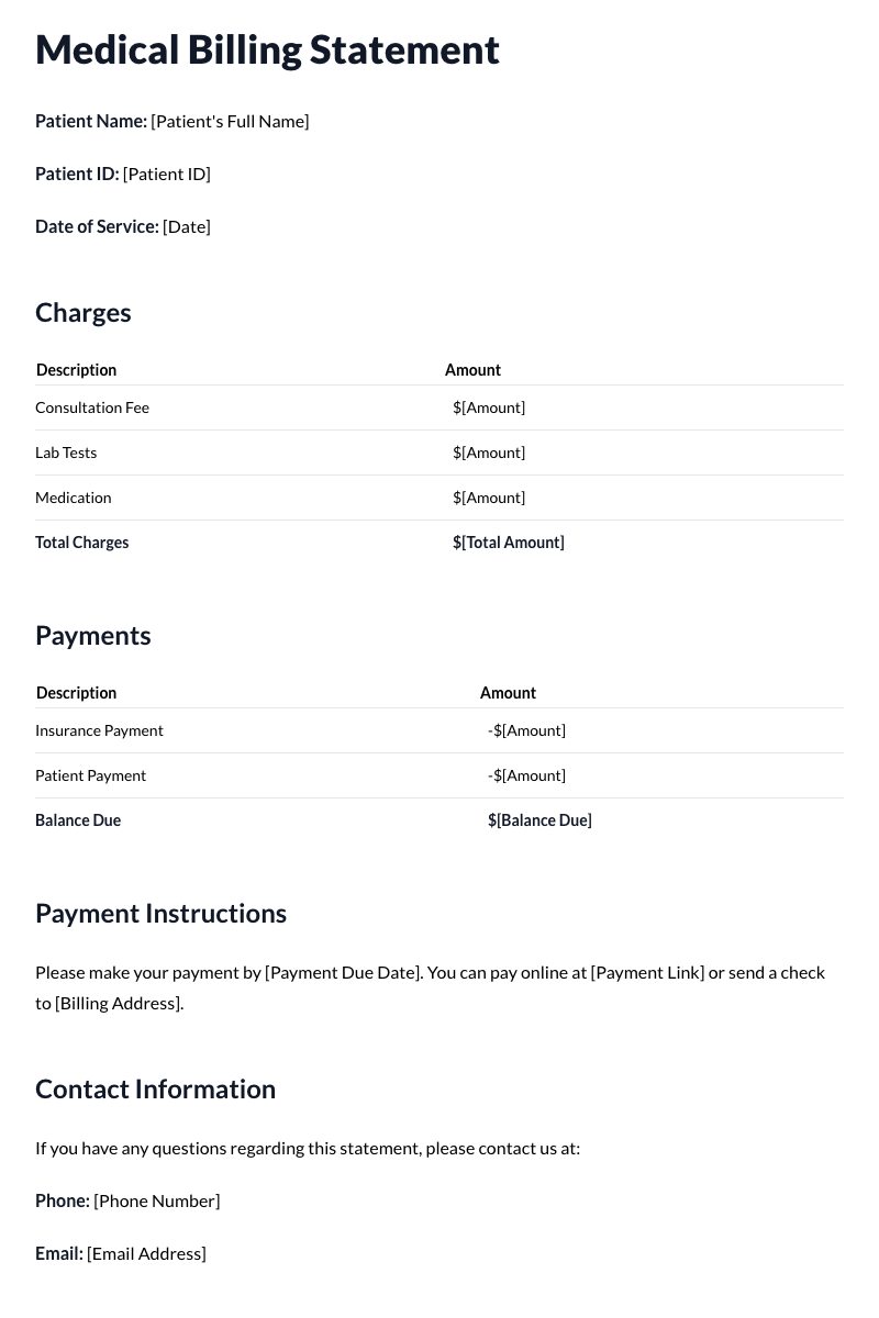 Medical Billing Statement Template