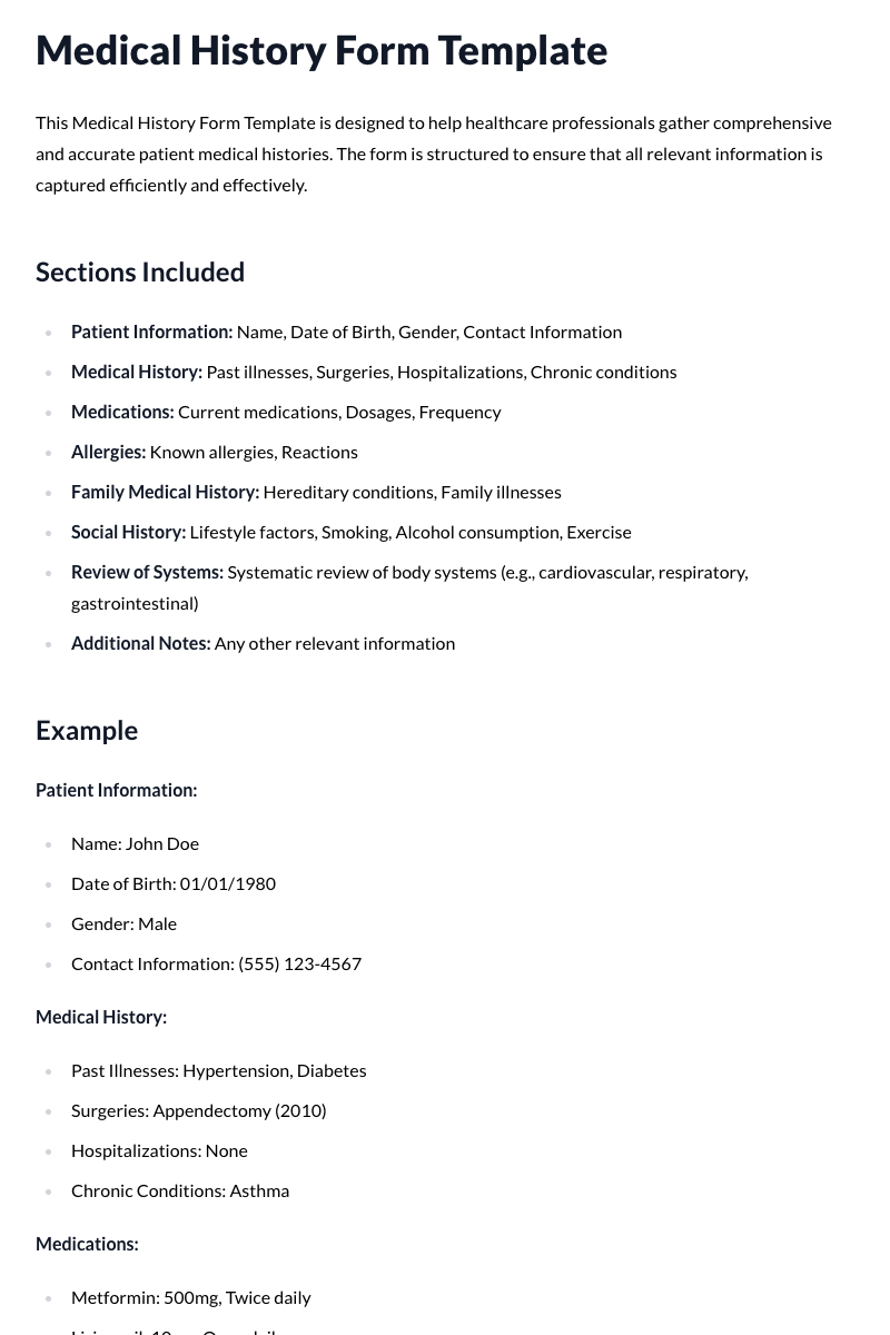 Medical History Form Template