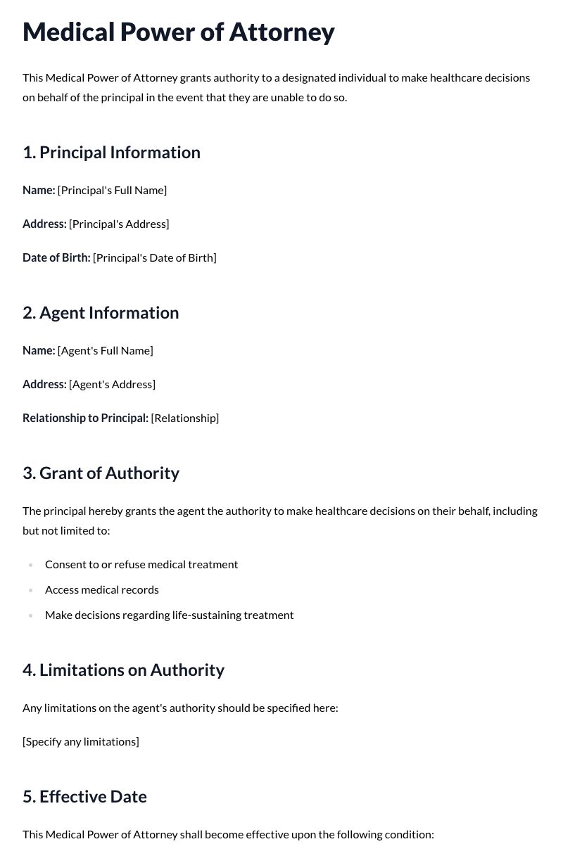 Medical Power of Attorney Template