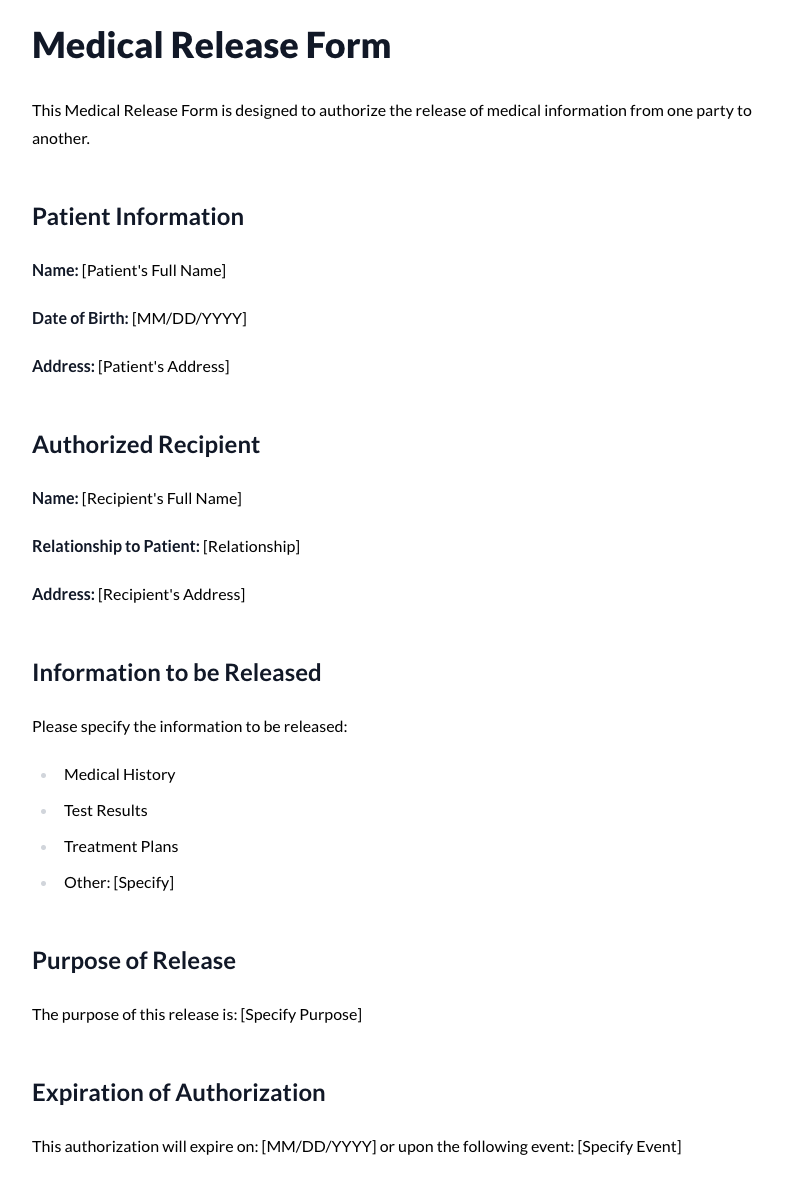 Medical Release Form Template