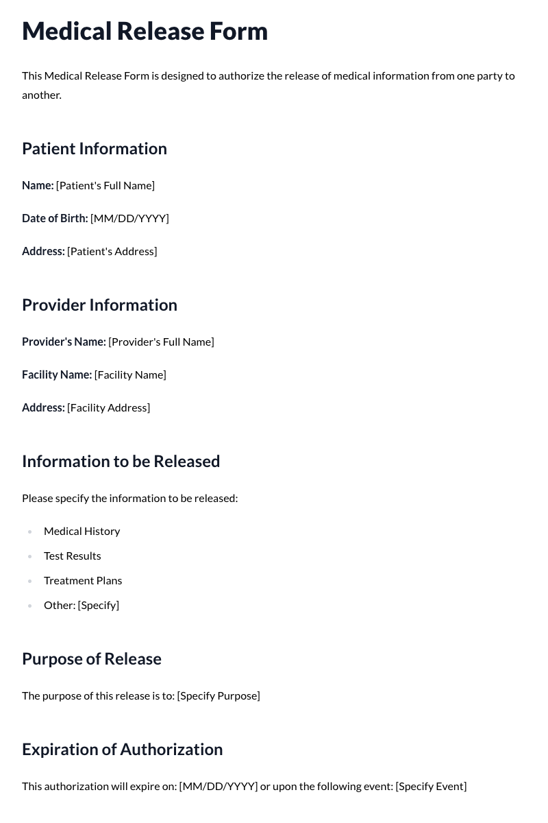 Medical Release Template