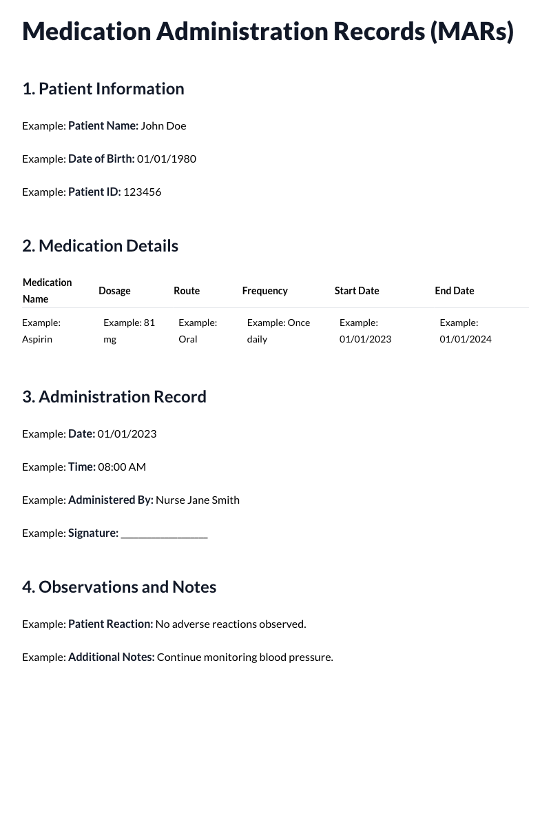 Medication Administration Records (MARs) Template