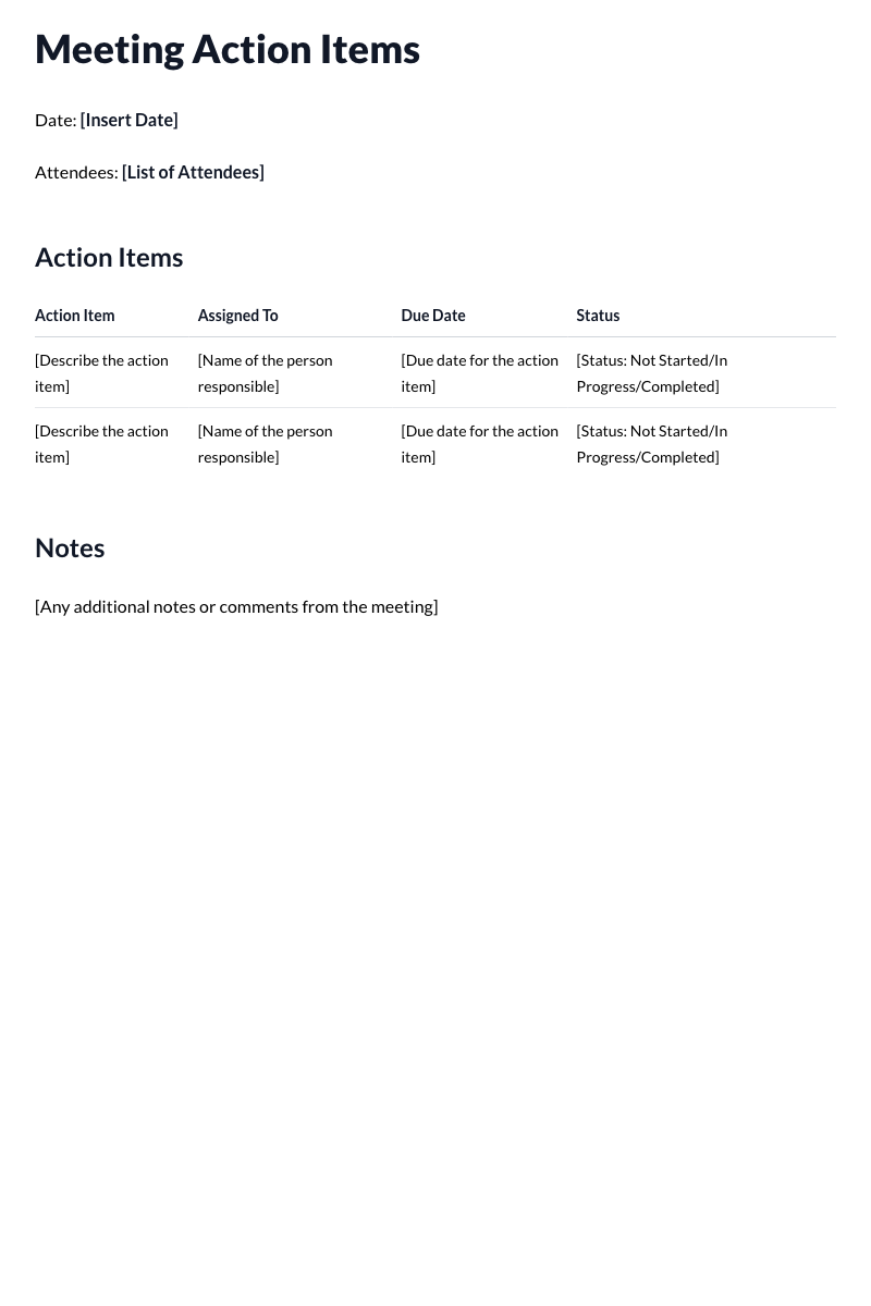 Meeting Action Items Template