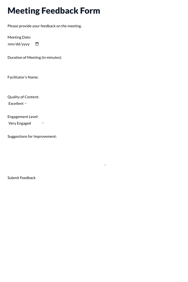 Meeting Feedback Form Template