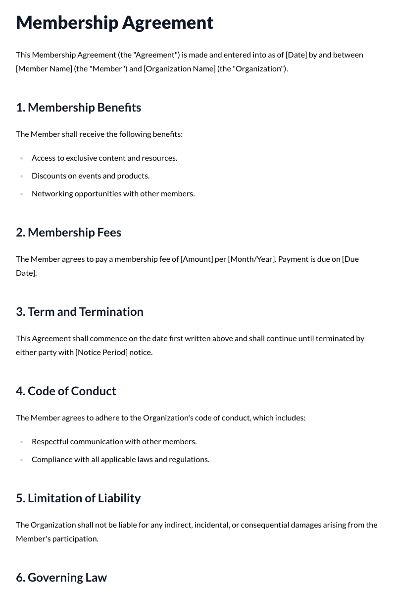 Membership Agreement Template
