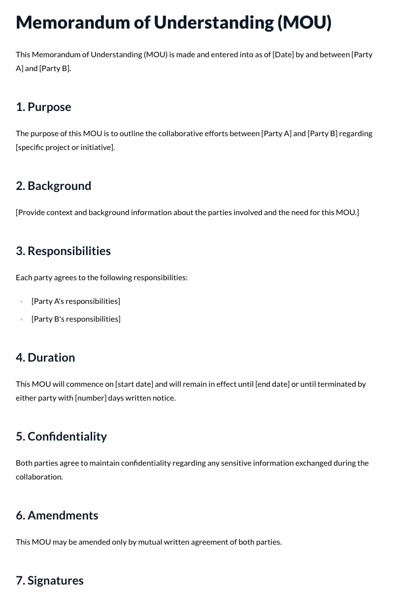Memorandum of Understanding Template