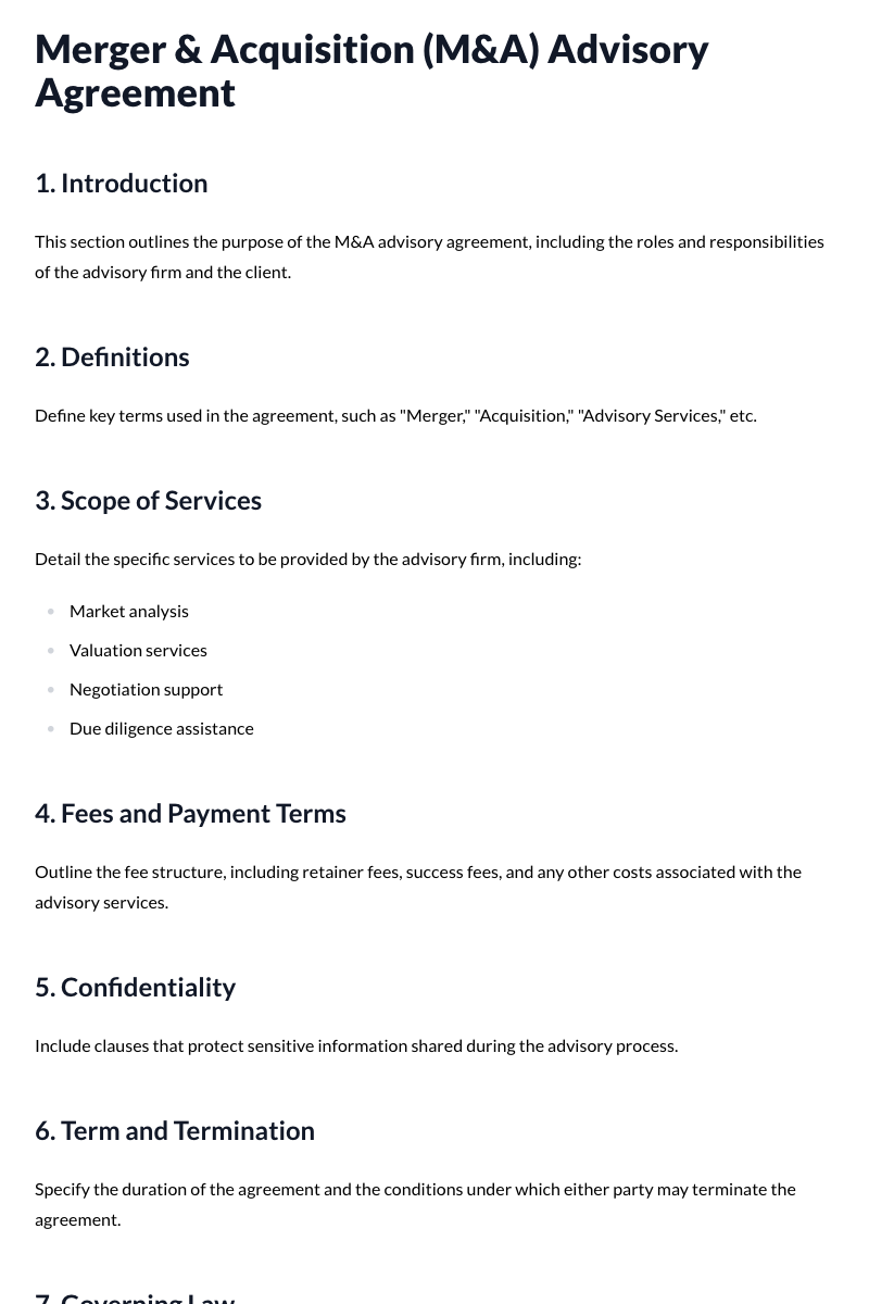 Merger & Acquisition (M&A) Advisory Agreements