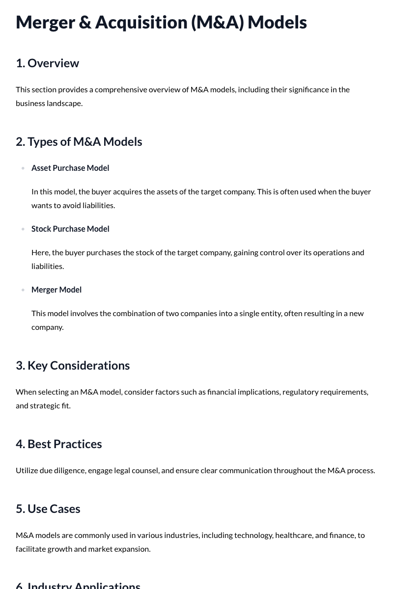 Merger & Acquisition (M&A) Models