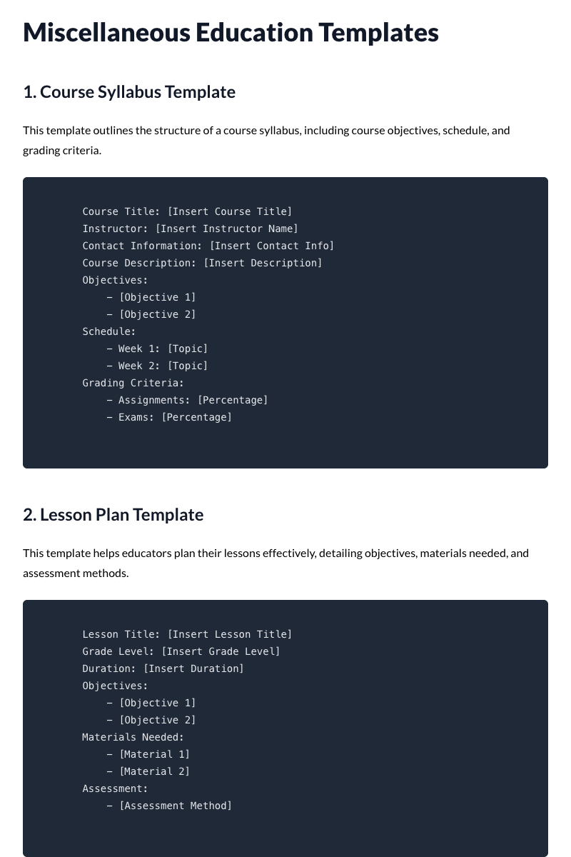 Miscellaneous Education Templates