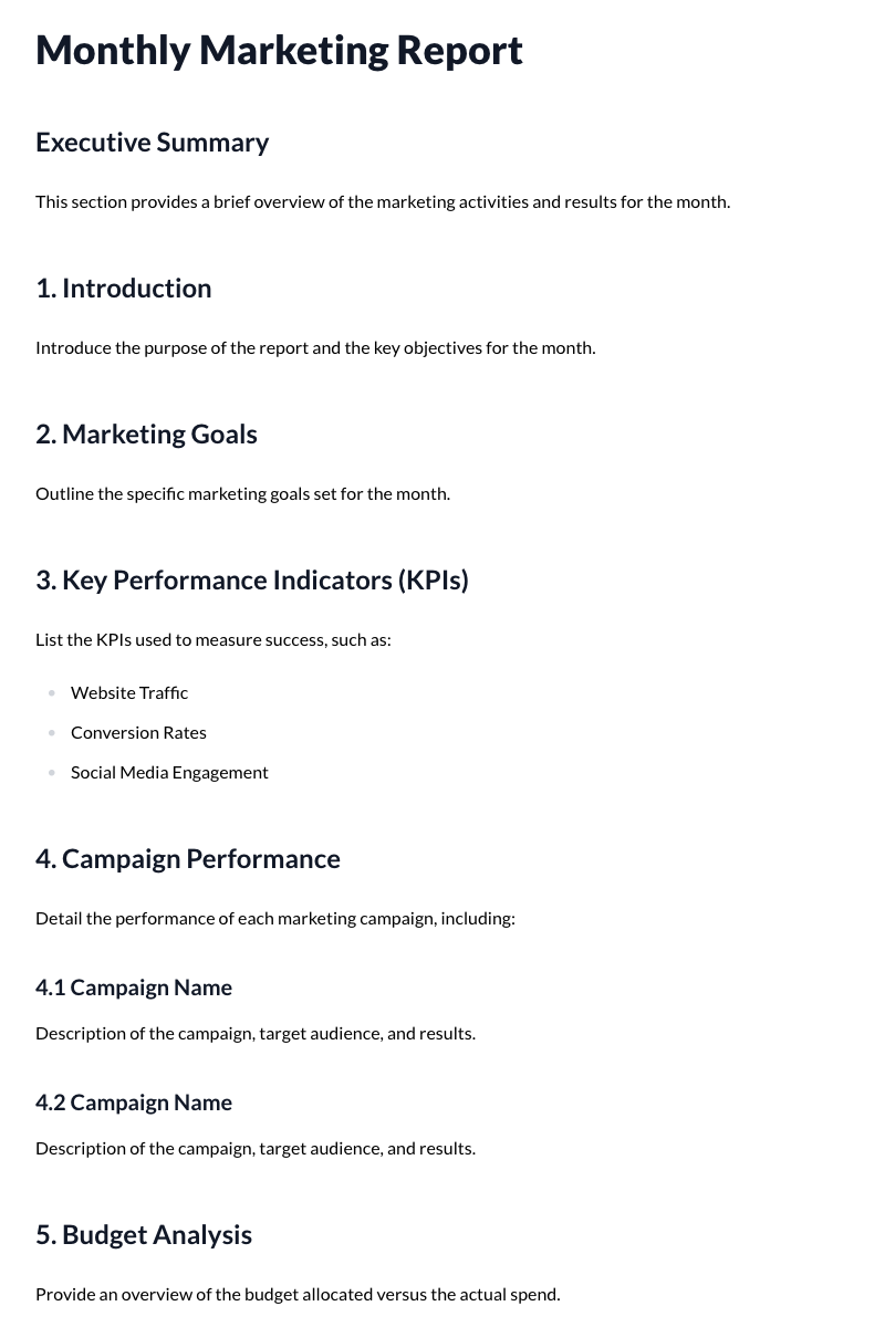 Monthly Marketing Report Template