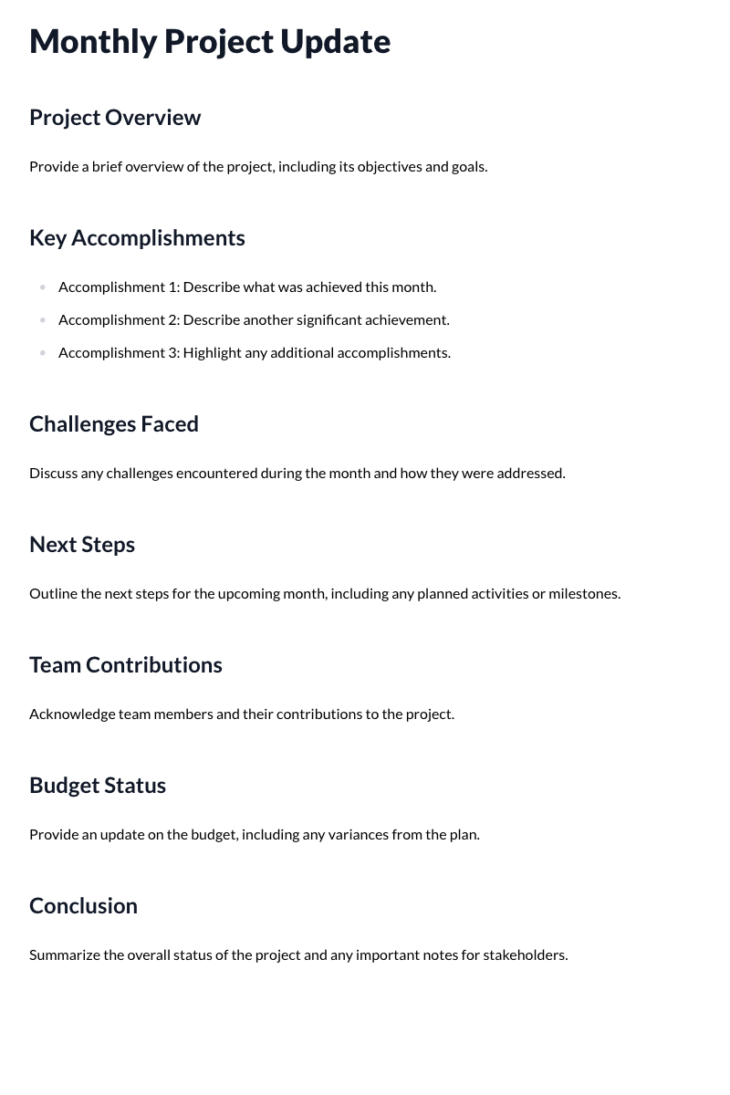 Monthly Project Update Template